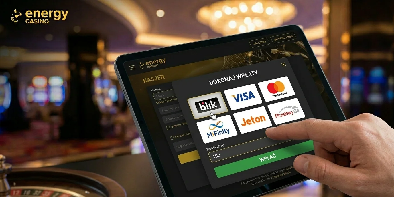 Panel kasjerski Energy Casino — wpłata Blik, Visa, Mastercard