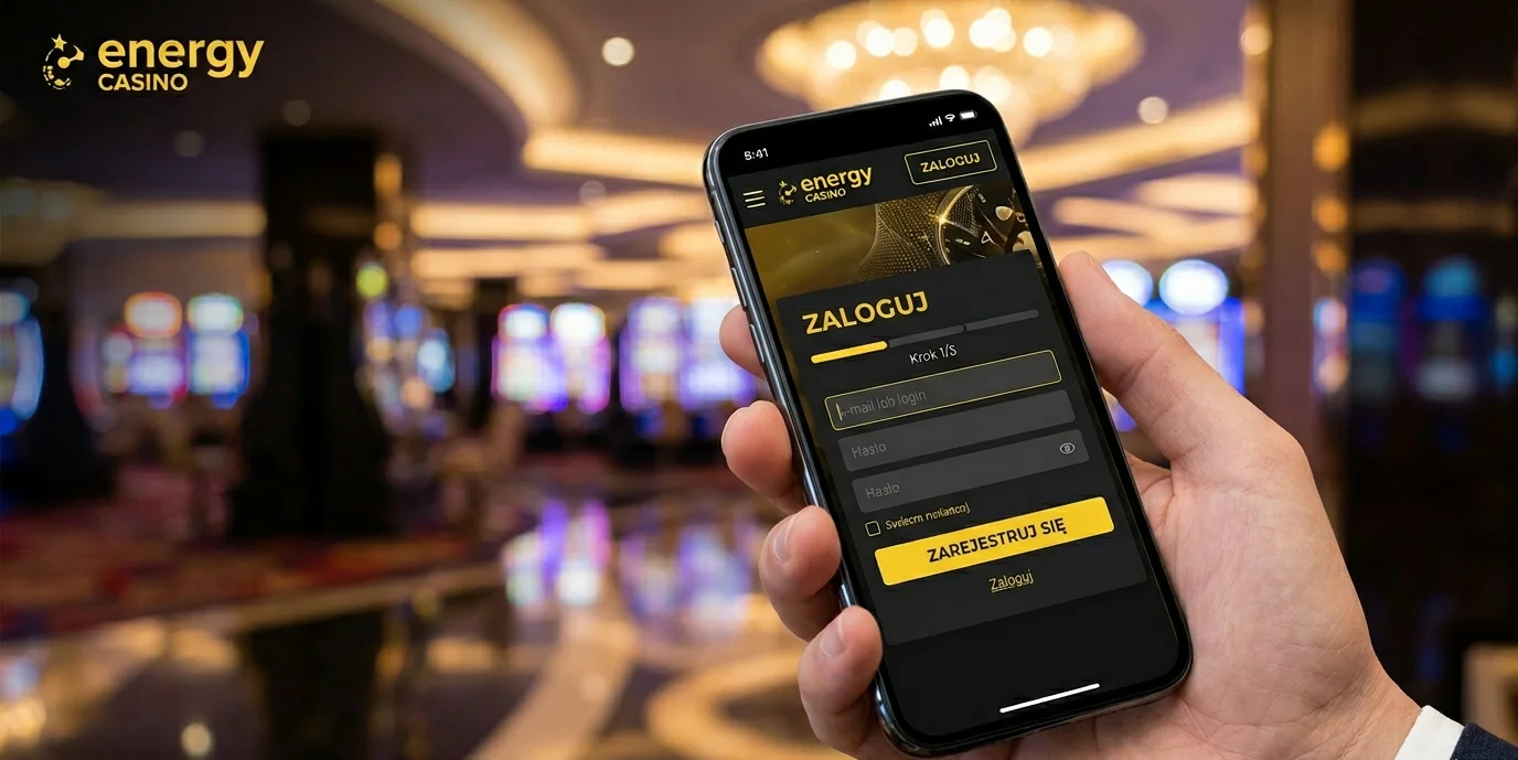 Ekran logowania Energy Casino na telefonie